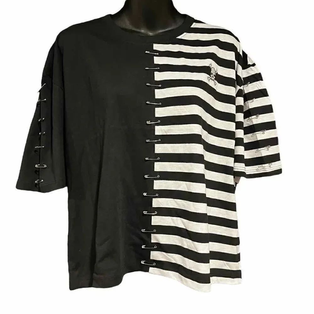 Custom White & Black Striped Split T-Shirt Junior’s XL